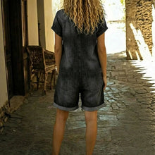 Load image into Gallery viewer, Short Sleeve Multi-Pocket Shirt Washed Denim Look Overalls Shorts