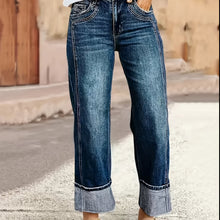 Load image into Gallery viewer, Plus Size Blue High-Waisted Straight Leg Jeans