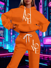 Lade das Bild in den Galerie-Viewer, Plus Size Casual Love Print Hoodie & Sweatpants Two-Piece Set