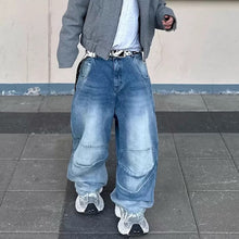 Cargar imagen en el visor de la galería, Jeans holgados de perfil plisados en blanco y azul lavado