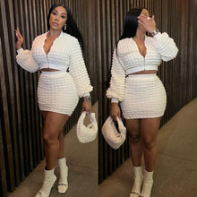 Cargar imagen en el visor de la galería, Fashion Casual Fitted Bubble Grid Zipper Top and Pencil Skirt Set