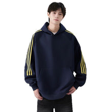 Load image into Gallery viewer, Three Stripes Hooded Sweatshirt Men Vintage Streetwear Casual Loose Outerwear