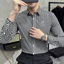 Load image into Gallery viewer, Men's Casual Long Sleeve Plaid Embroidery Collared Shirt Plus Size