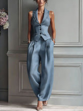 Load image into Gallery viewer, Flip Collar Single Breasted Vest Long Pants Two Piece Set