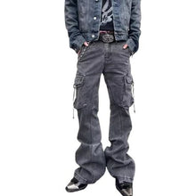 Load image into Gallery viewer, Street Style Distressed Washed Multi-Pocket Flared Cargo Jeans