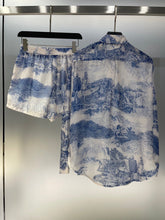Load image into Gallery viewer, Two Piece Sets For Women Lapel Long Sleeve Spliced Button Shirts High Waist Shorts Summer Set Female New