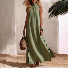 Lade das Bild in den Galerie-Viewer, Women's Vacation Dress, Beach-Style Side Slit Loose Fit Solid Color Cotton Linen Sleeveless Dress