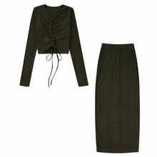 Load image into Gallery viewer, 2 Pieces Rib Knit Lace Up Slim Knitted Skirt Set