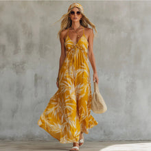 Lade das Bild in den Galerie-Viewer, Summer New Vacation Style Printed V-Neck Strap Long Dress for Women Beach Dress
