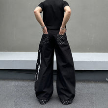 Load image into Gallery viewer, Black Patchwork Polka Dot Print Men's Loose Wide-Leg Jeans,