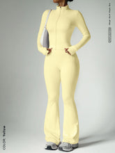 Load image into Gallery viewer, Fitness suit women's zipper long sleeved jacket yoga tight pants micro flared pants