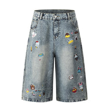 Load image into Gallery viewer, Letter cartoon embroidery eight quarter jeans for women