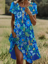 Load image into Gallery viewer, Summer Bohemian Style Large Round Neck Mid-Length Dress