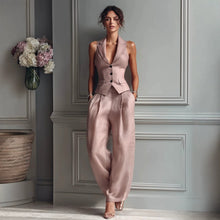 Load image into Gallery viewer, Flip Collar Single Breasted Vest Long Pants Two Piece Set