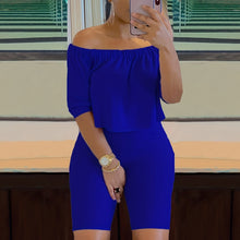 Cargar imagen en el visor de la galería, , Off Shoulder Short Sleeve Tops & Slim Shorts Set