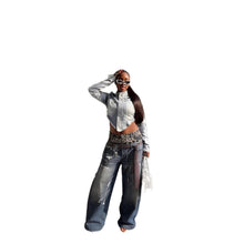 Load image into Gallery viewer, Leopard Print 3D Printed Denim Pants with Double Waistband