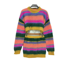 Load image into Gallery viewer, Hit Color Two Piece Sets For Women Round Neck Long Sleeve Tops High Waist Skirts A Line Skirts Knitted Skirt Female