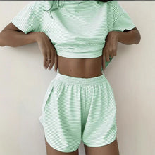 Lade das Bild in den Galerie-Viewer, Simple Color-Blocked Stripe, Lightweight Round Neck, Loose and Comfortable Two-Piece Set