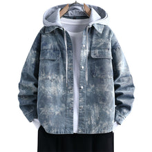 Load image into Gallery viewer, Trendy Tie-Dye Washed Detachable Hood Loose Fit Men's Denim Jacket