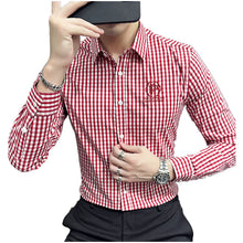 Load image into Gallery viewer, Men's Casual Long Sleeve Plaid Embroidery Collared Shirt Plus Size