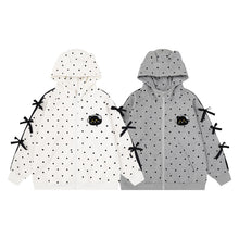 Load image into Gallery viewer, Grey dot three-dimensional cat ear hooded cardigan