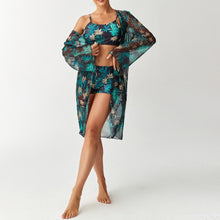 Load image into Gallery viewer, Bikini split three piece flat corner printed floral cover swimsuit