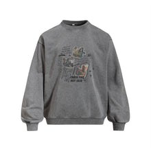 Load image into Gallery viewer, Character print distressed stir fried round neck hoodie for men