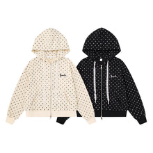 Load image into Gallery viewer, Rice bottom black dot dot hooded jacket with lace drawstring letters