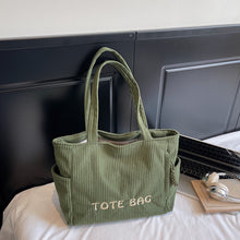 Load image into Gallery viewer, Corduroy Shoulder Large Capacity Student Tote Bag 
