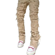 Load image into Gallery viewer, Men's denim straight leg elastic patch denim straight leg pants