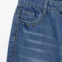 Load image into Gallery viewer, Rivet trimmed long straight leg jeans for women