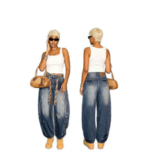 Lade das Bild in den Galerie-Viewer, Washed Cat-Whisker Distressed Knife-Cut Denim Pants with Oversized Silhouette