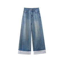 Load image into Gallery viewer, Lace curled edge fashionable wide leg straight leg jeans for women