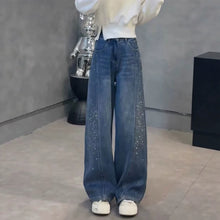 Load image into Gallery viewer, Retro Rhinestone Decorated Wide-Leg Jeans Women