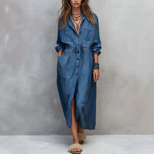 Load image into Gallery viewer, Spring and Autumn Casual Drawstring Waist Shirt Dress Loose Style for Women