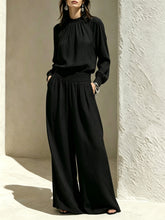Load image into Gallery viewer, Casual Solid Color Long Sleeve Stand-up Collar Loose Fit Women's Fashion Set BlouseWide-leg Pants