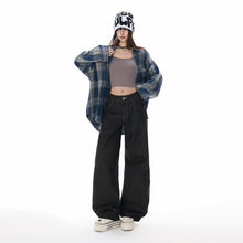 Load image into Gallery viewer, Black Wide-Leg Jeans Women Loose Drape Straight Leg Pants