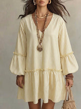 Load image into Gallery viewer, Style Autumn New Women's Long Sleeve Dress Stripe Print V-Neck Lantern Sleeve Loose Mini Dress