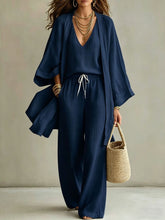 Load image into Gallery viewer, Loose cardigan sleeveless vest long pants three piece set for women