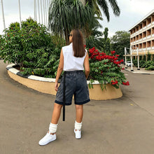 Lade das Bild in den Galerie-Viewer, Washed Tie-Up Distressed Frayed Denim Shorts with Belt Loops