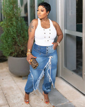 Cargar imagen en el visor de la galería, Ripped Tie-Waist Slim Fit Ribbed Cuffed Jeans