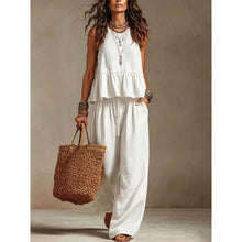 Cargar imagen en el visor de la galería, Simple Casual Cotton Linen Ruffle Sleeveless Wide Leg Set