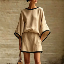 Load image into Gallery viewer, Cotton Linen Casual Batwing Sleeve Top and Skirt Two-Piece Set for Women