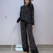 Load image into Gallery viewer, Diamond Drills Knitted Sweater O-neck Pants Two-piece Sets