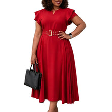 Load image into Gallery viewer, Short Sleeved Solid Color High Waist Mid Length Dress