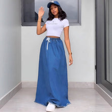 Load image into Gallery viewer, Women's Denim Skirt Washed Soild Color Drawstring Dress