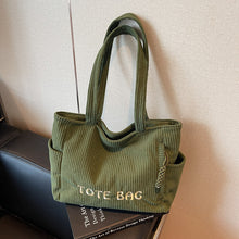 Load image into Gallery viewer, Corduroy Shoulder Large Capacity Student Tote Bag 