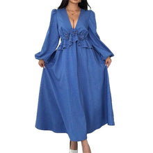 Load image into Gallery viewer, V-Neck Floral Maxi Dress with Waist Cinching, Plus Size Women's Long Dress