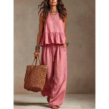 Cargar imagen en el visor de la galería, Simple Casual Cotton Linen Ruffle Sleeveless Wide Leg Set