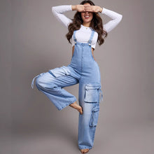 Lade das Bild in den Galerie-Viewer, Casual Straight-Leg Denim Overalls for Women Street Style Multi-Pocket Denim Jumpsuit